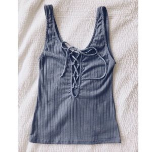 Urban Outfitters Blue Lace Up Ribbed Crop Top